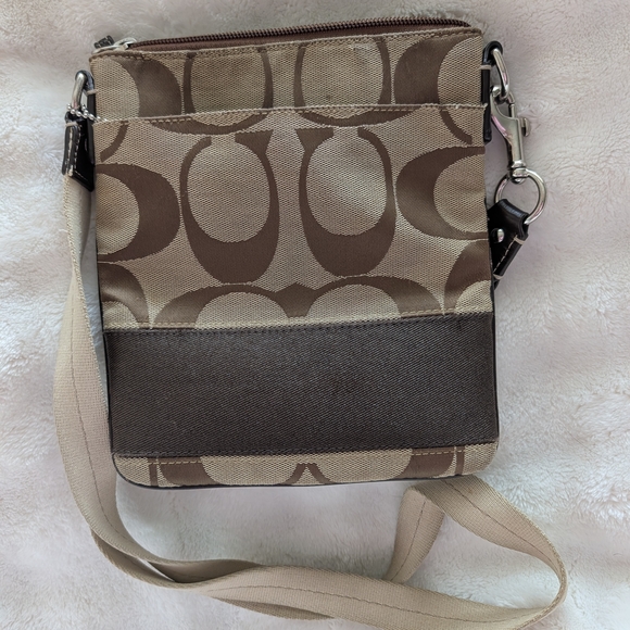 Y2K Coach Signature C Canvas Small Crossbody Bag Brown Tan Leather Trim - Picture 3 of 8